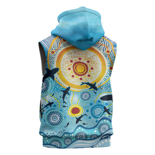 World Ocean Day Aboriginal Arts Indigenous Sleeveless Zip Hoodie Dancing Under Moonlight