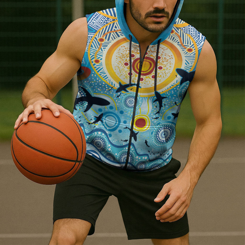 World Ocean Day Aboriginal Arts Indigenous Sleeveless Zip Hoodie Dancing Under Moonlight