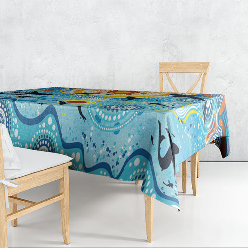 World Ocean Day Aboriginal Arts Indigenous Tablecloth Dancing Under Moonlight
