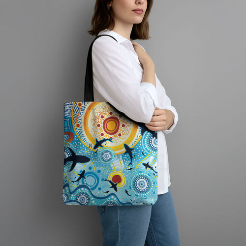 World Ocean Day Aboriginal Arts Indigenous Tote Bag Dancing Under Moonlight