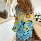 World Ocean Day Aboriginal Arts Indigenous Women Casual Shirt Dancing Under Moonlight