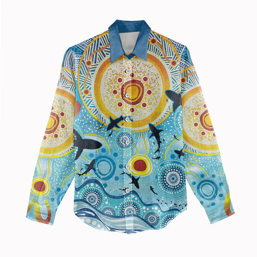 World Ocean Day Aboriginal Arts Indigenous Women Casual Shirt Dancing Under Moonlight