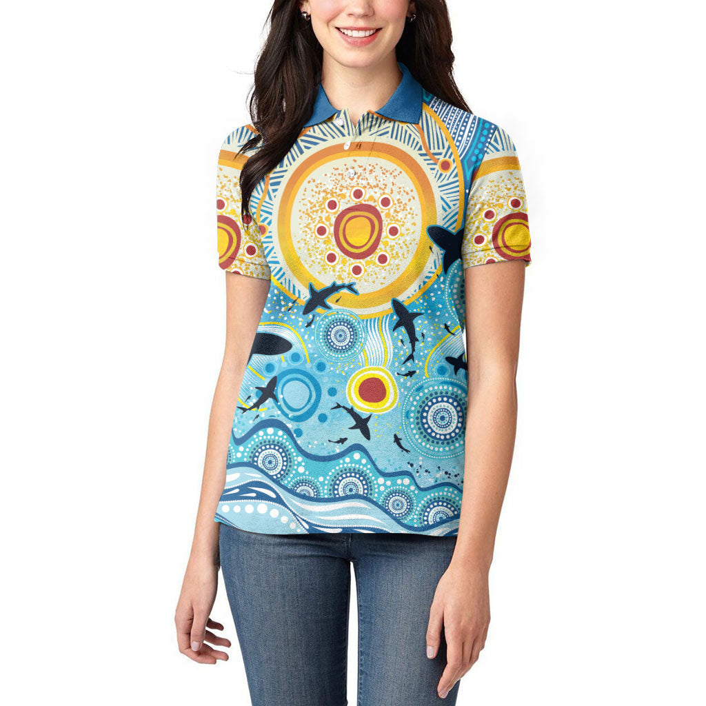 World Ocean Day Aboriginal Arts Indigenous Women Polo Shirt Dancing Under Moonlight