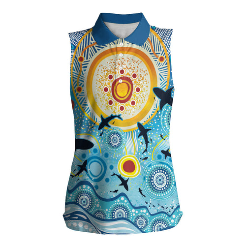 World Ocean Day Aboriginal Arts Indigenous Women Sleeveless Polo Shirt Dancing Under Moonlight