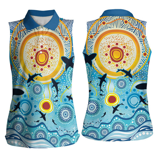 World Ocean Day Aboriginal Arts Indigenous Women Sleeveless Polo Shirt Dancing Under Moonlight
