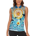 World Ocean Day Aboriginal Arts Indigenous Women Sleeveless Polo Shirt Dancing Under Moonlight