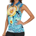 World Ocean Day Aboriginal Arts Indigenous Women Sleeveless Polo Shirt Dancing Under Moonlight