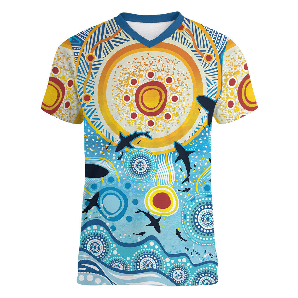 World Ocean Day Aboriginal Arts Indigenous Women V-Neck T-Shirt Dancing Under Moonlight