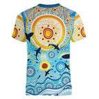 World Ocean Day Aboriginal Arts Indigenous Women V-Neck T-Shirt Dancing Under Moonlight