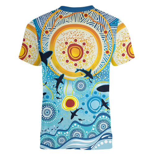 World Ocean Day Aboriginal Arts Indigenous Women V-Neck T-Shirt Dancing Under Moonlight