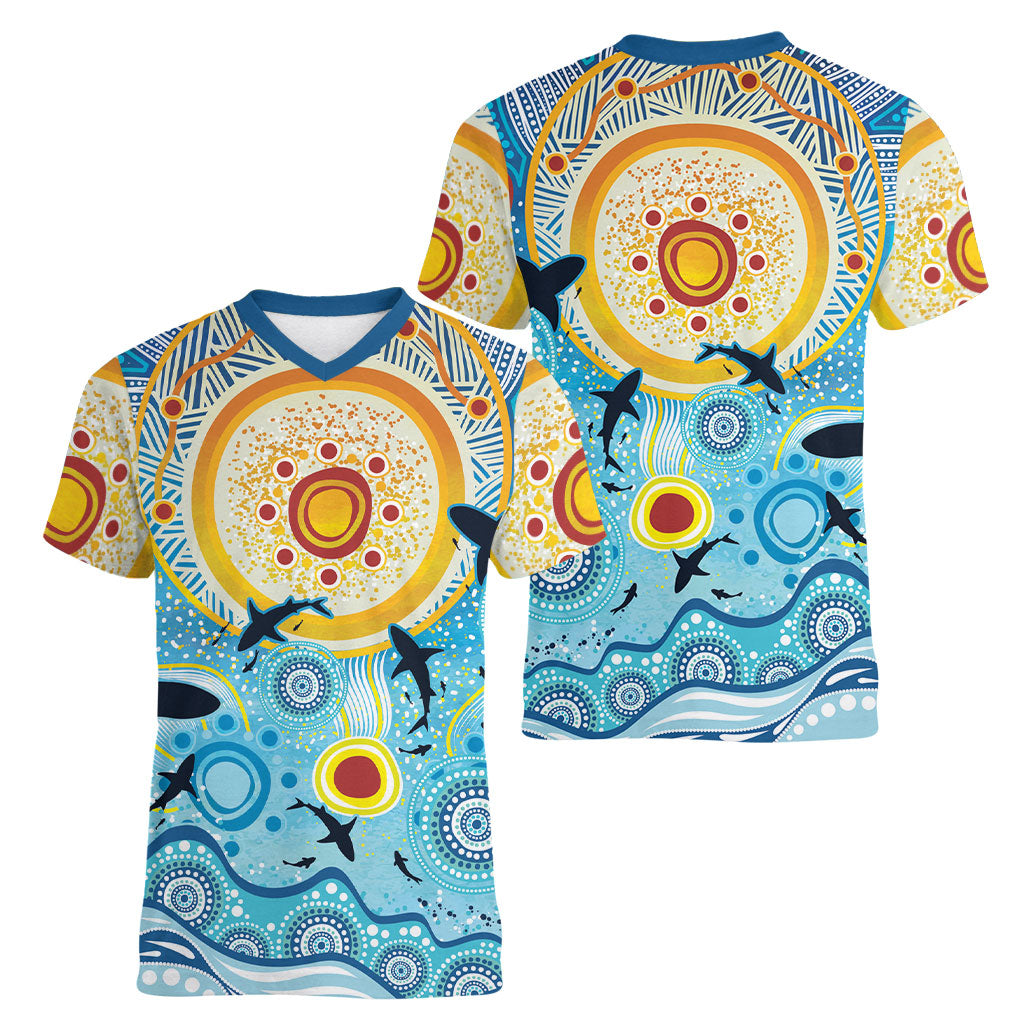 World Ocean Day Aboriginal Arts Indigenous Women V-Neck T-Shirt Dancing Under Moonlight