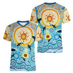 World Ocean Day Aboriginal Arts Indigenous Women V-Neck T-Shirt Dancing Under Moonlight