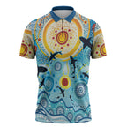 World Ocean Day Aboriginal Arts Indigenous Zipper Polo Shirt Dancing Under Moonlight