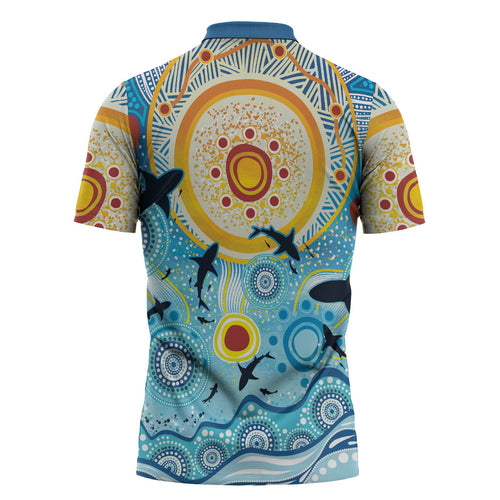 World Ocean Day Aboriginal Arts Indigenous Zipper Polo Shirt Dancing Under Moonlight