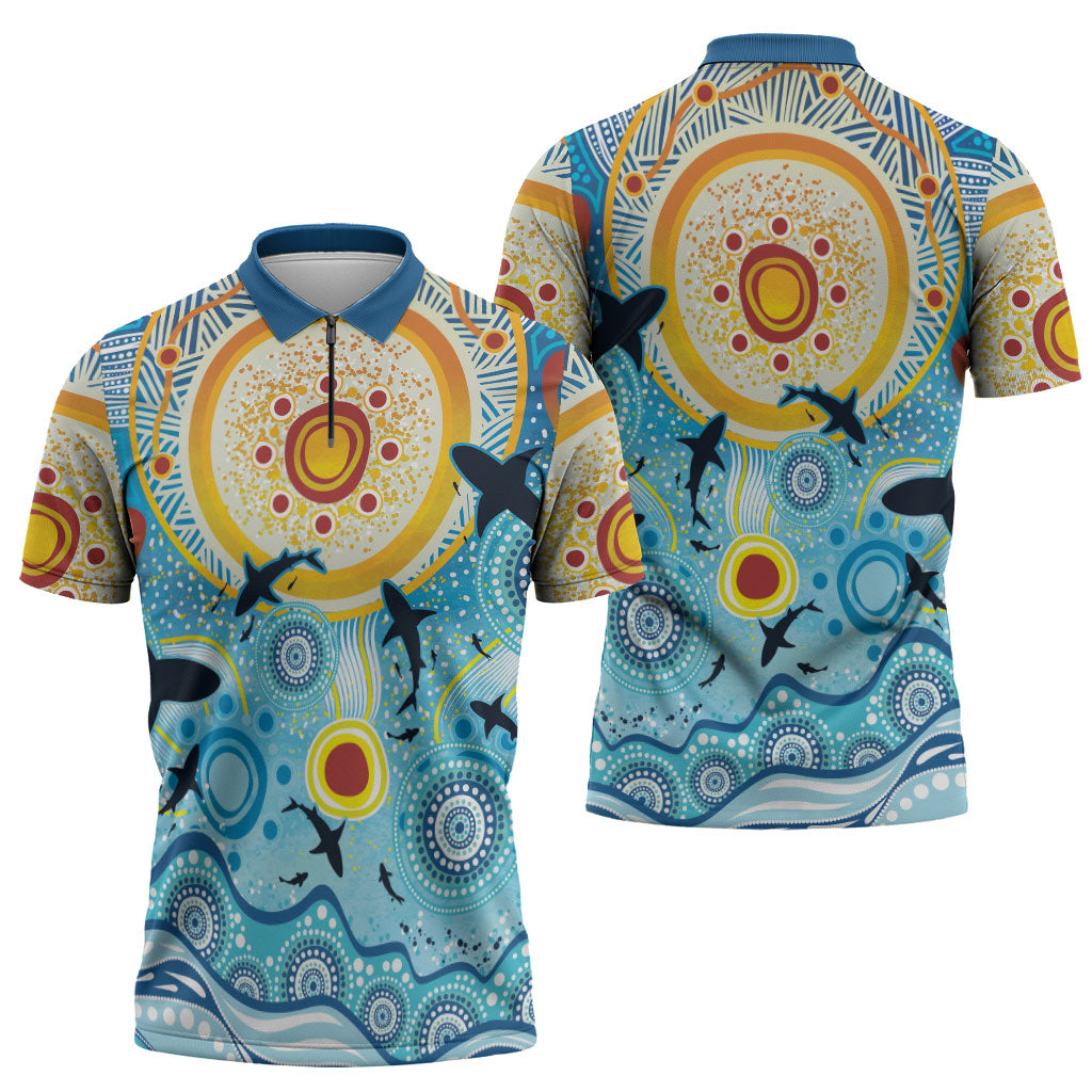 World Ocean Day Aboriginal Arts Indigenous Zipper Polo Shirt Dancing Under Moonlight