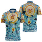 World Ocean Day Aboriginal Arts Indigenous Zipper Polo Shirt Dancing Under Moonlight