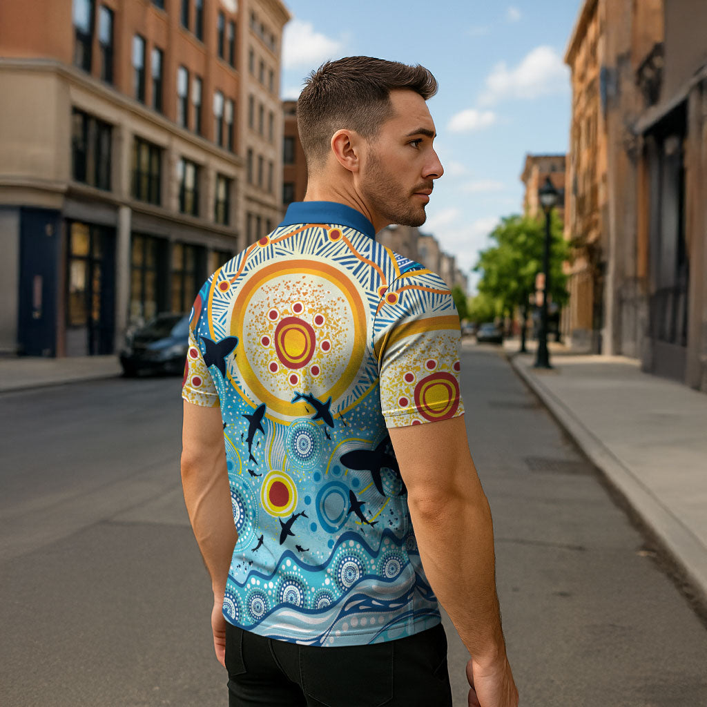 World Ocean Day Aboriginal Arts Indigenous Zipper Polo Shirt Dancing Under Moonlight