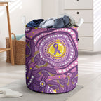 Australia Indigenous World Cancer Day Purple Aboriginal Laundry Basket Butterfly Ribbon