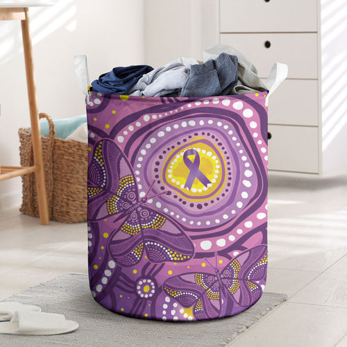 Australia Indigenous World Cancer Day Purple Aboriginal Laundry Basket Butterfly Ribbon