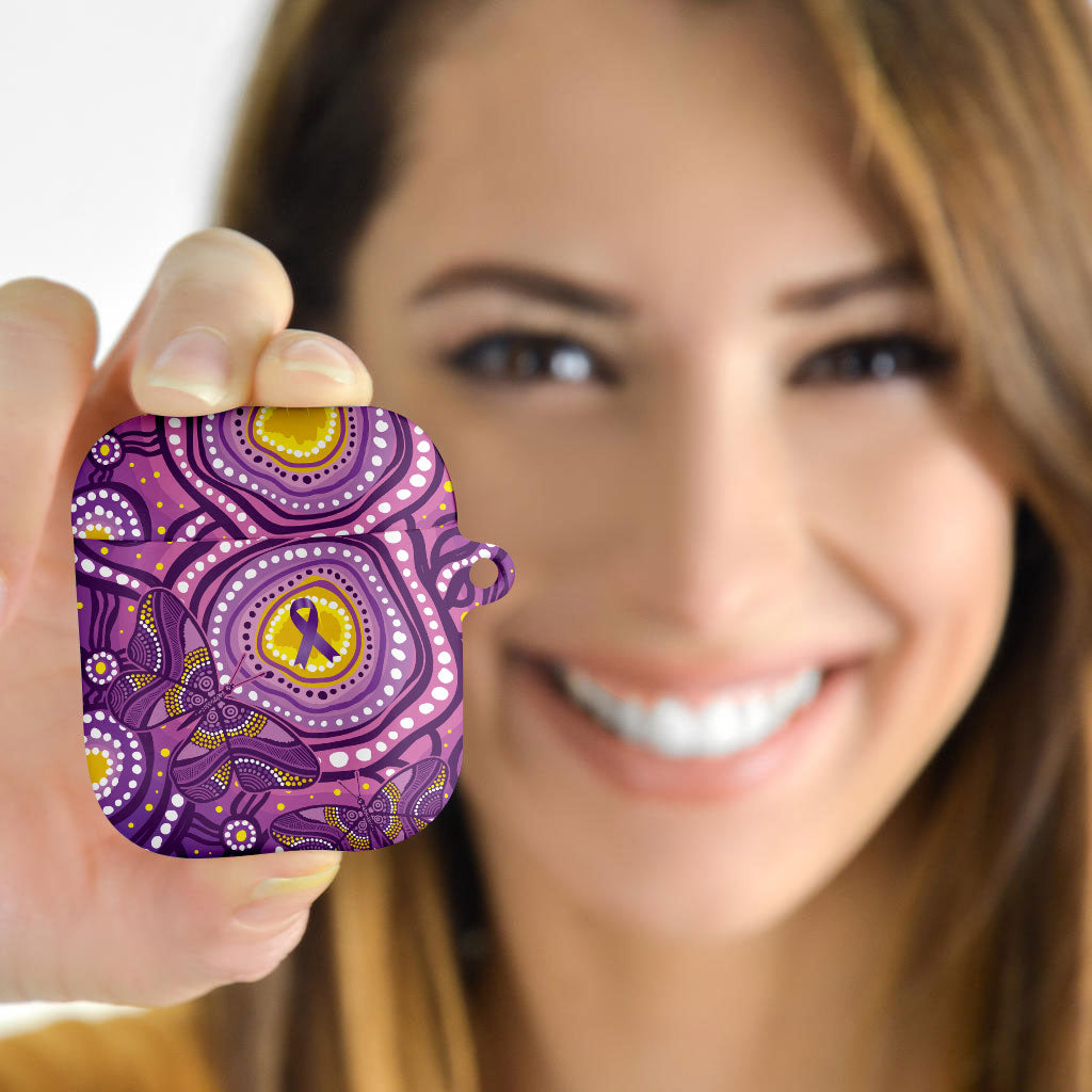 Australia Indigenous World Cancer Day Purple Aboriginal AirPods Case Butterfly Ribbon