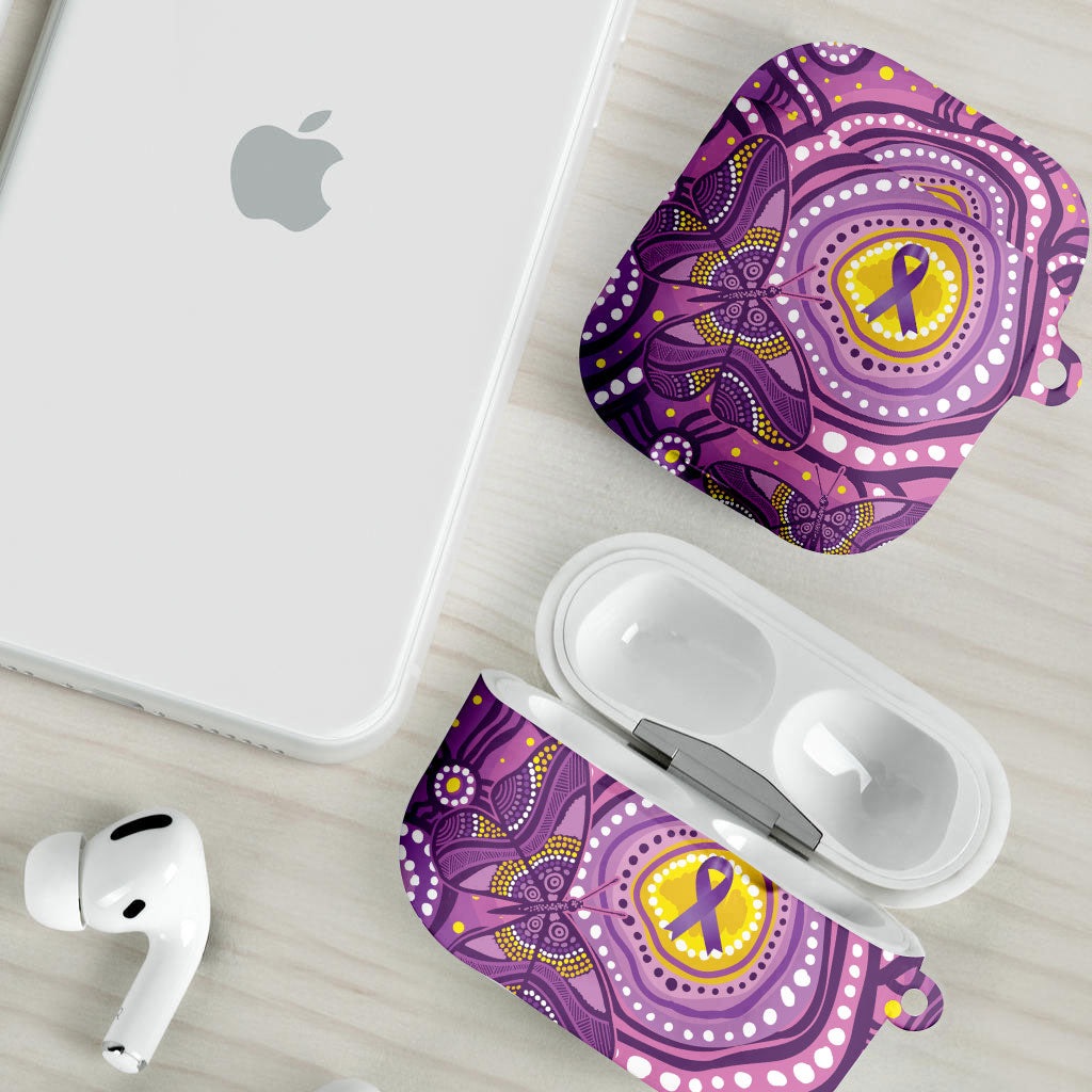 Australia Indigenous World Cancer Day Purple Aboriginal AirPods Case Butterfly Ribbon