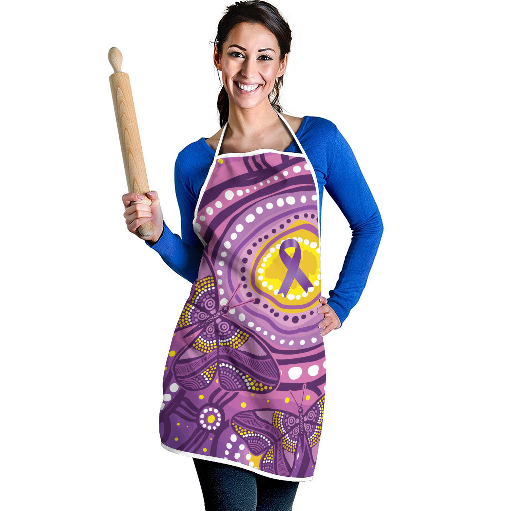 Australia Indigenous World Cancer Day Purple Aboriginal Apron Butterfly Ribbon