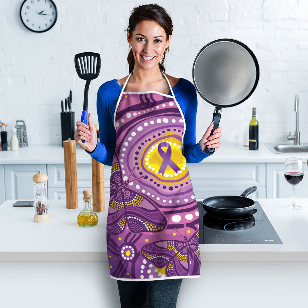 Australia Indigenous World Cancer Day Purple Aboriginal Apron Butterfly Ribbon