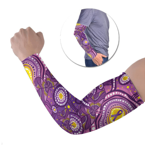 Australia Indigenous World Cancer Day Purple Aboriginal Arm Sleeves Butterfly Ribbon