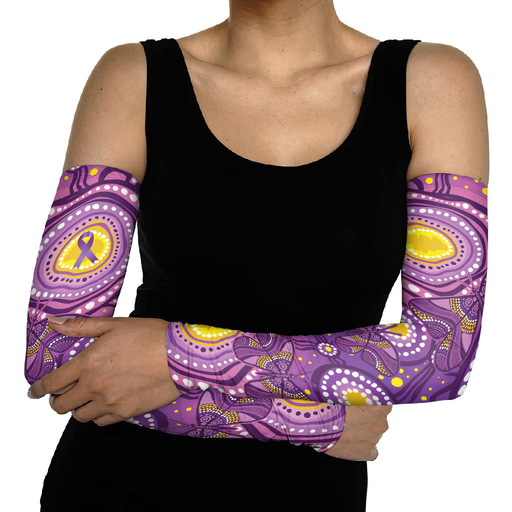 Australia Indigenous World Cancer Day Purple Aboriginal Arm Sleeves Butterfly Ribbon