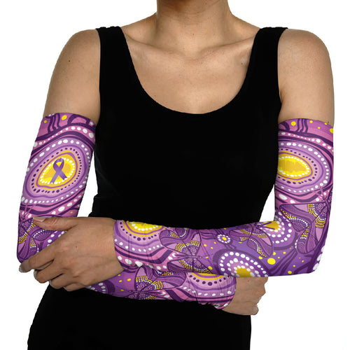 Australia Indigenous World Cancer Day Purple Aboriginal Arm Sleeves Butterfly Ribbon