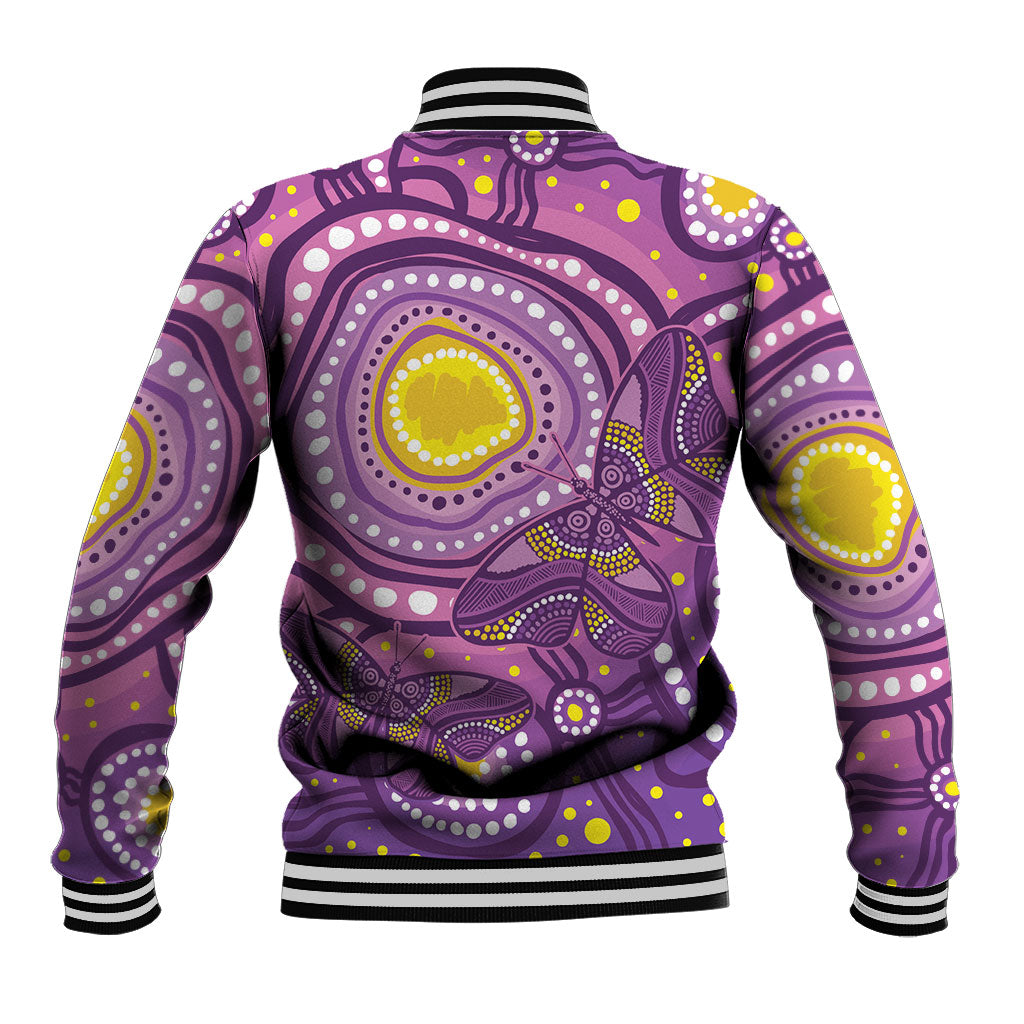 Australia Indigenous World Cancer Day Purple Aboriginal Baseball Jacket Butterfly Ribbon