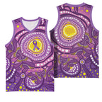 Australia Indigenous World Cancer Day Purple Aboriginal Basketball Jersey Butterfly Ribbon