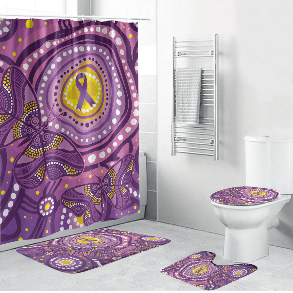 Australia Indigenous World Cancer Day Purple Aboriginal Bathroom Set Butterfly Ribbon