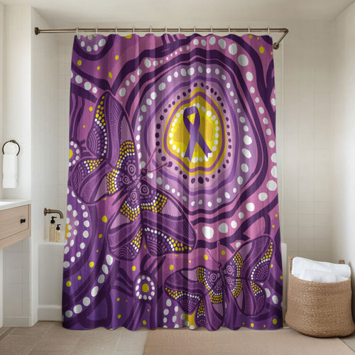 Australia Indigenous World Cancer Day Purple Aboriginal Bathroom Set Butterfly Ribbon