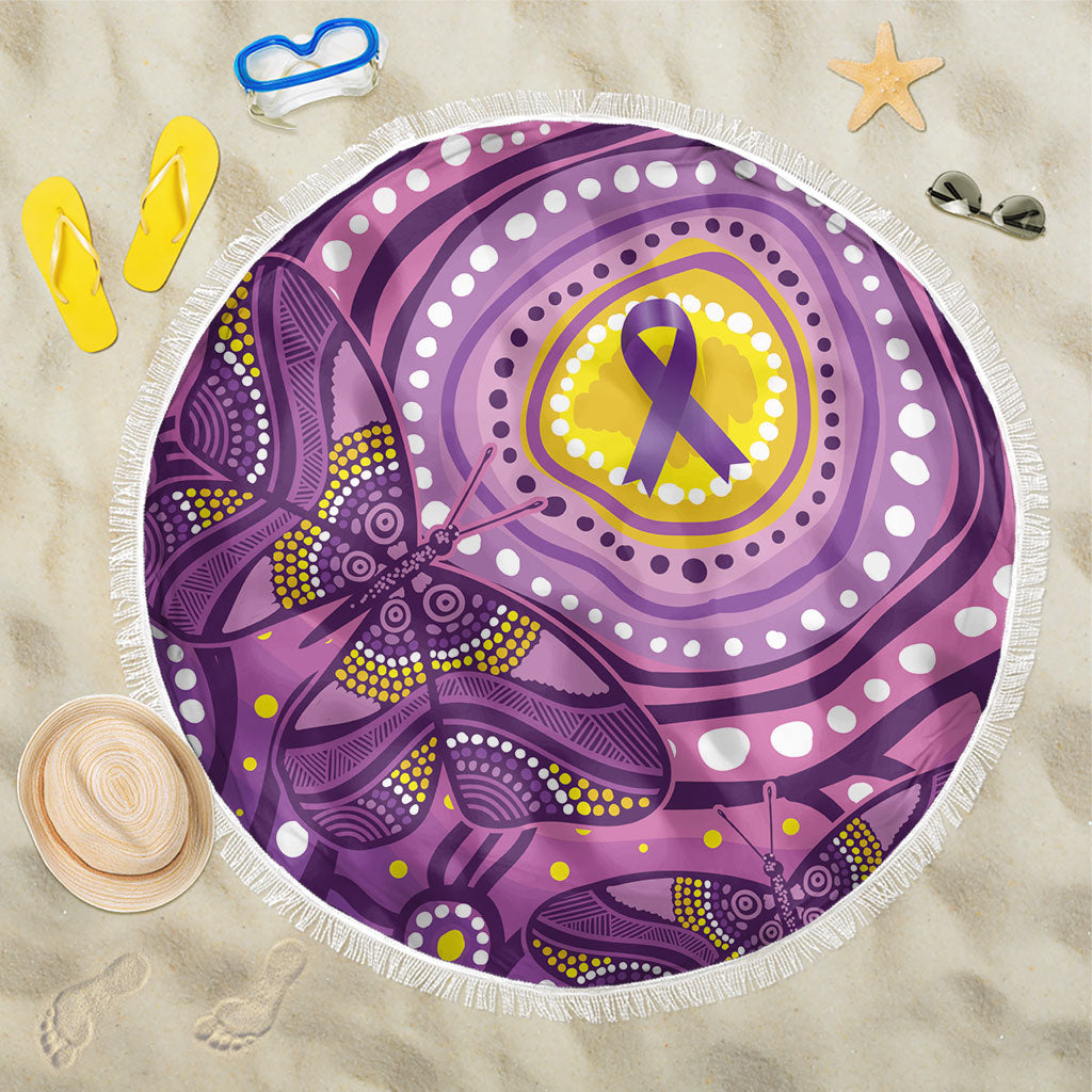 Australia Indigenous World Cancer Day Purple Aboriginal Beach Blanket Butterfly Ribbon