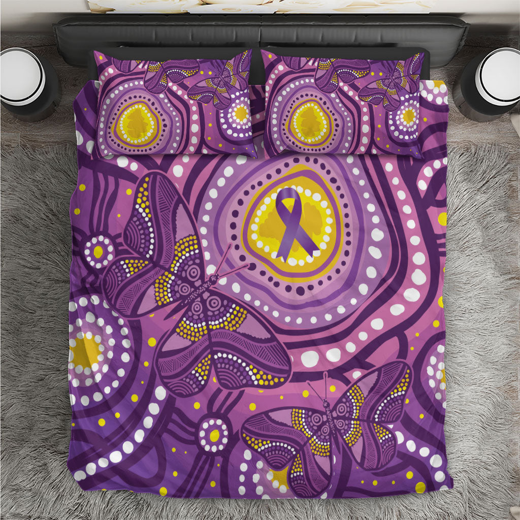 Australia Indigenous World Cancer Day Purple Aboriginal Bedding Set Butterfly Ribbon