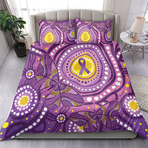 Australia Indigenous World Cancer Day Purple Aboriginal Bedding Set Butterfly Ribbon