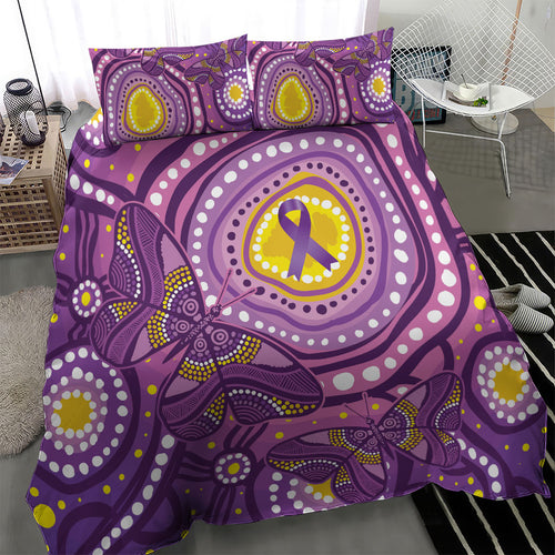 Australia Indigenous World Cancer Day Purple Aboriginal Bedding Set Butterfly Ribbon