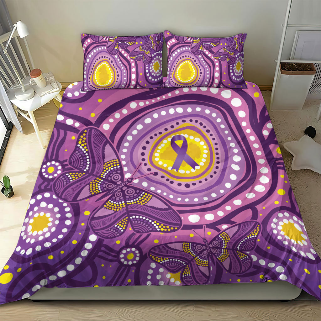 Australia Indigenous World Cancer Day Purple Aboriginal Bedding Set Butterfly Ribbon