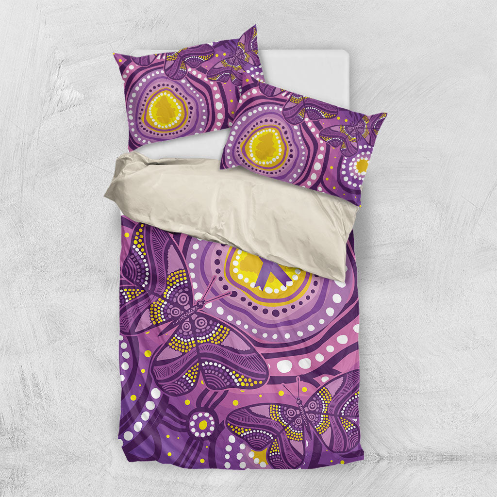 Australia Indigenous World Cancer Day Purple Aboriginal Bedding Set Butterfly Ribbon