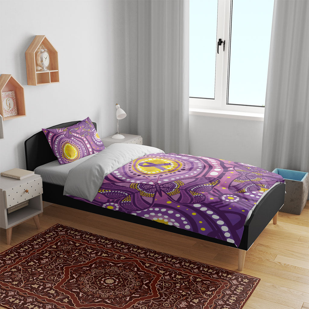Australia Indigenous World Cancer Day Purple Aboriginal Bedding Set Butterfly Ribbon