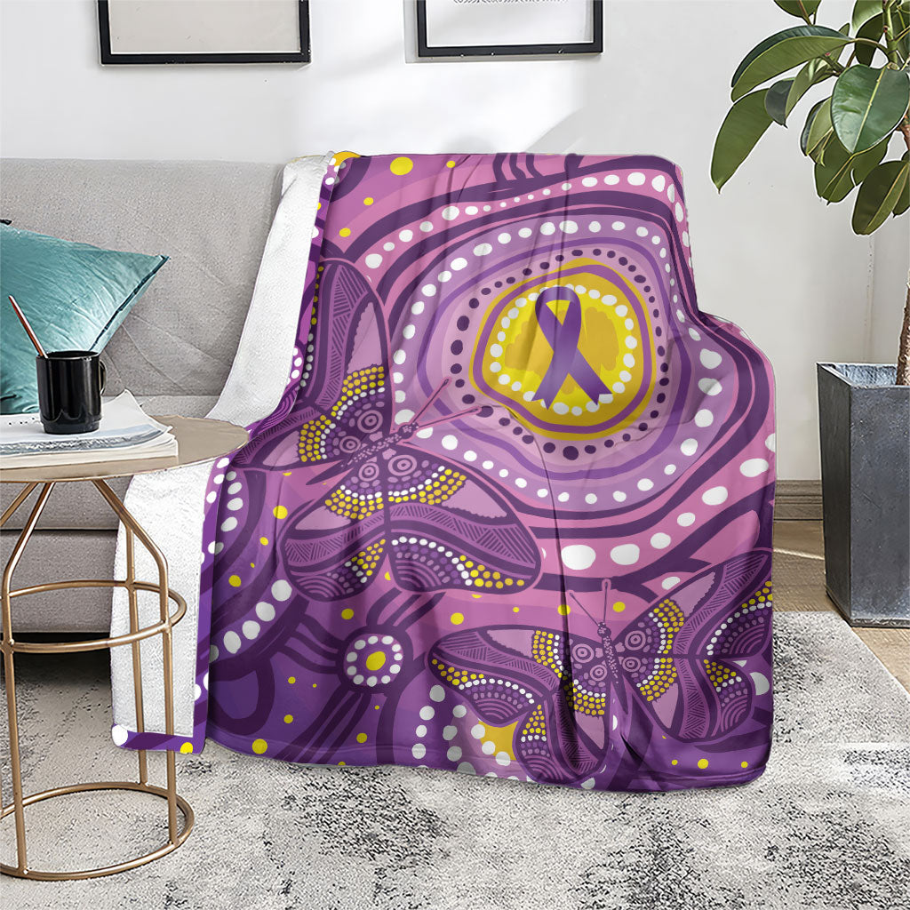 Australia Indigenous World Cancer Day Purple Aboriginal Blanket Butterfly Ribbon