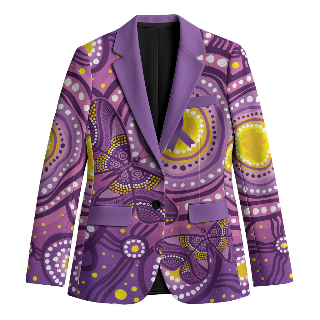 Australia Indigenous World Cancer Day Purple Aboriginal Blazer Butterfly Ribbon