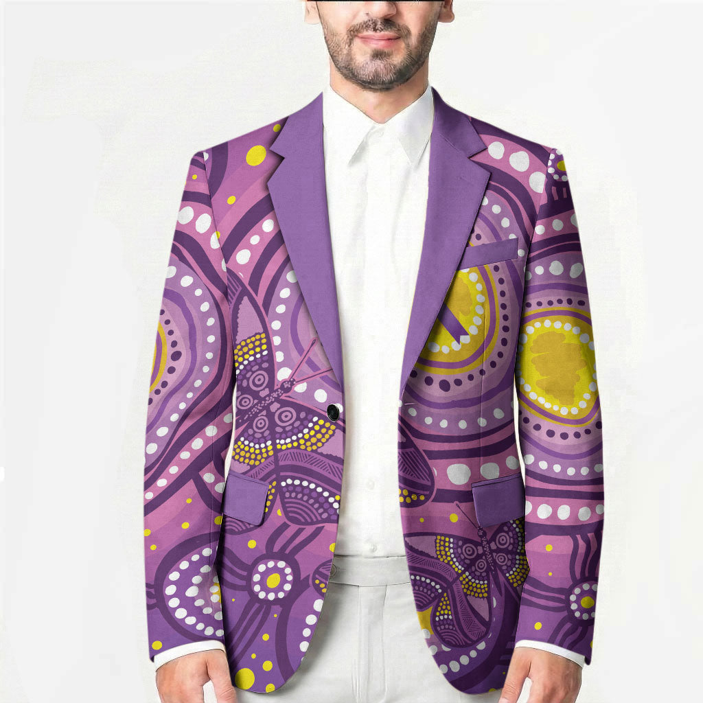 Australia Indigenous World Cancer Day Purple Aboriginal Blazer Butterfly Ribbon