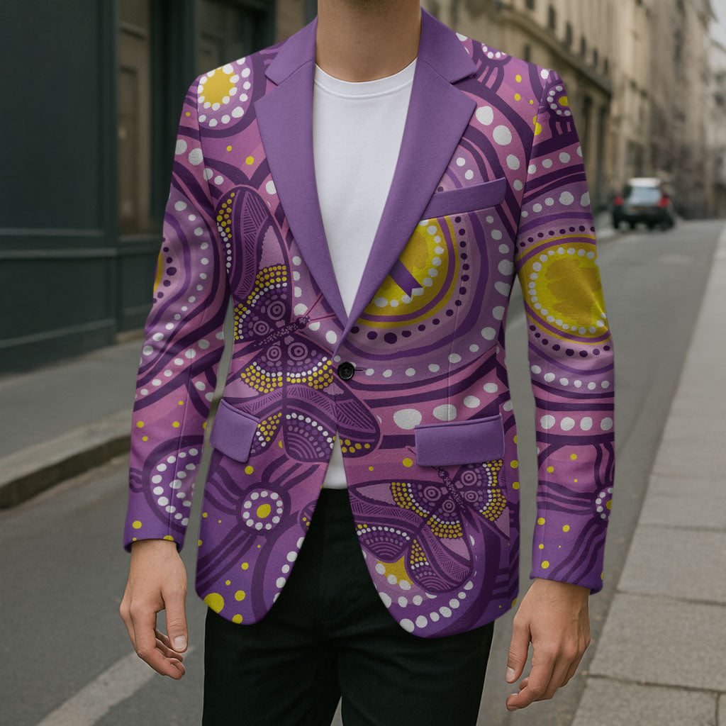 Australia Indigenous World Cancer Day Purple Aboriginal Blazer Butterfly Ribbon