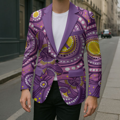 Australia Indigenous World Cancer Day Purple Aboriginal Blazer Butterfly Ribbon