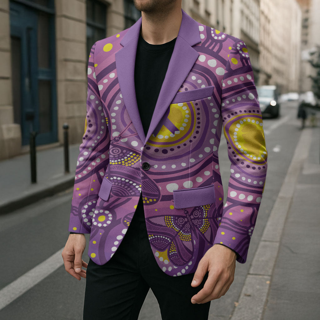 Australia Indigenous World Cancer Day Purple Aboriginal Blazer Butterfly Ribbon