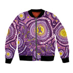 Australia Indigenous World Cancer Day Purple Aboriginal Bomber Jacket Butterfly Ribbon