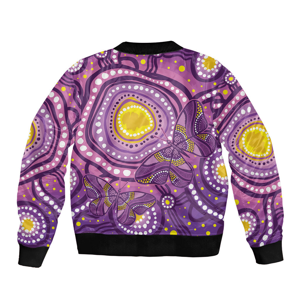Australia Indigenous World Cancer Day Purple Aboriginal Bomber Jacket Butterfly Ribbon