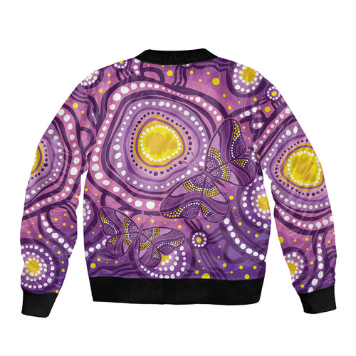 Australia Indigenous World Cancer Day Purple Aboriginal Bomber Jacket Butterfly Ribbon
